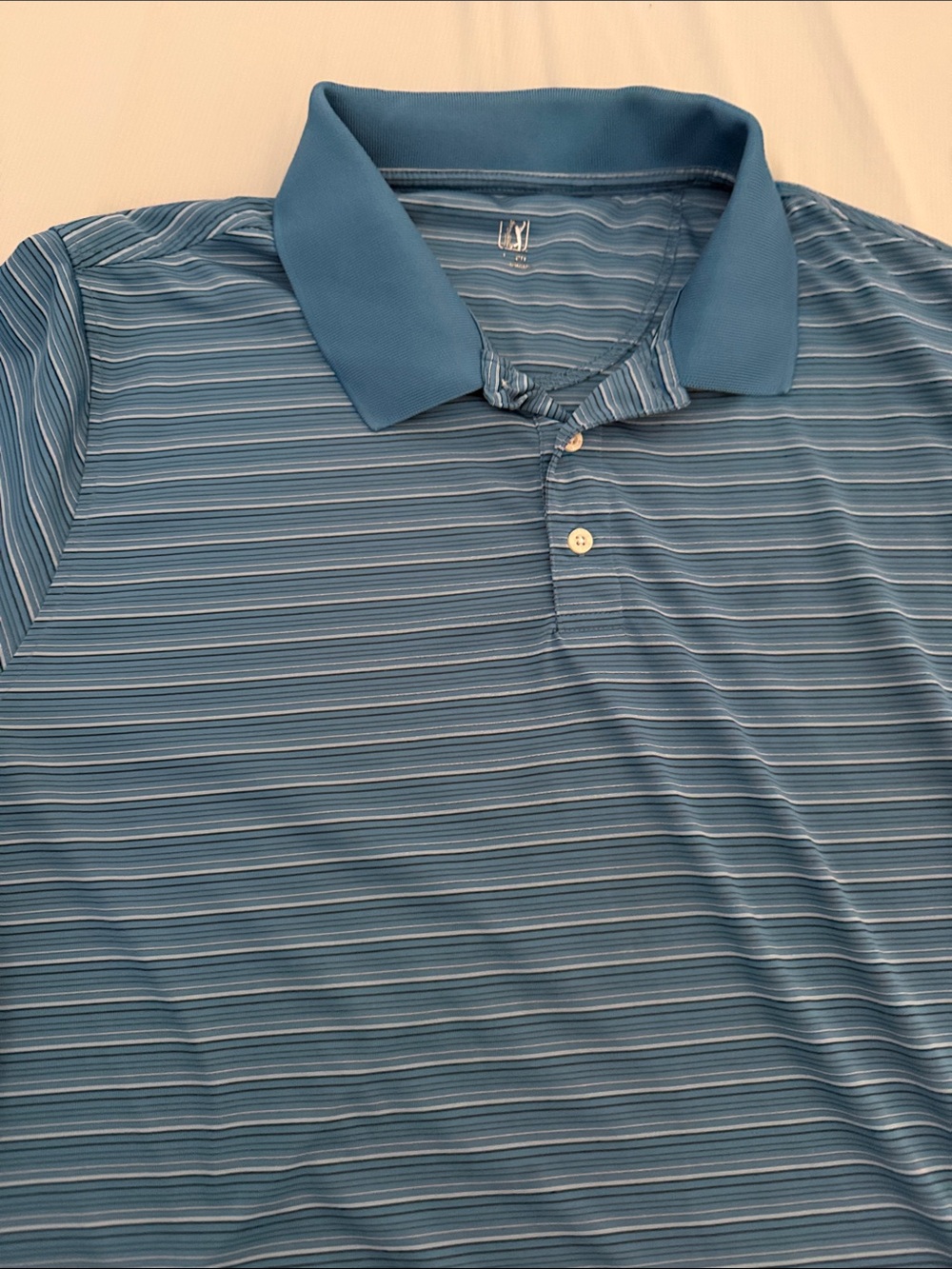 PGA Tour Teal and Light Blue Striped Polo XXL
